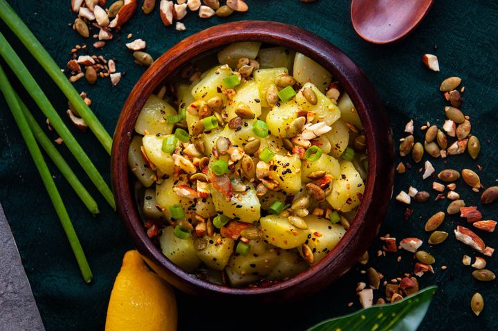 Marble Potatoes with Lemon-Basil Pesto Recipe (scallions and seeds)